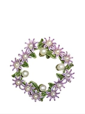 Light Purple Flower Pearl Vintage Round Restored Brooch